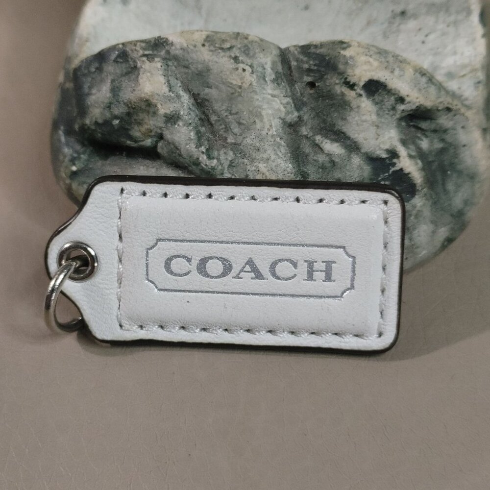 Coach Handbag White Silver Leather Hang Tag Only Coach Keychain Bag Charm Ring
